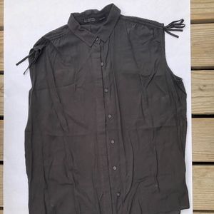 All Saints All Black Button-Down Tank Top